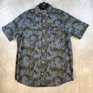 Duluth Button Shirt‎ Men LT Breezeshooter Short Sleeve Relaxed Blue Leaf Vented